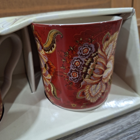New Set of 2 Floral Coffee Mugs by 222 Fifth: Burgundy Red - Picture 5 of 6